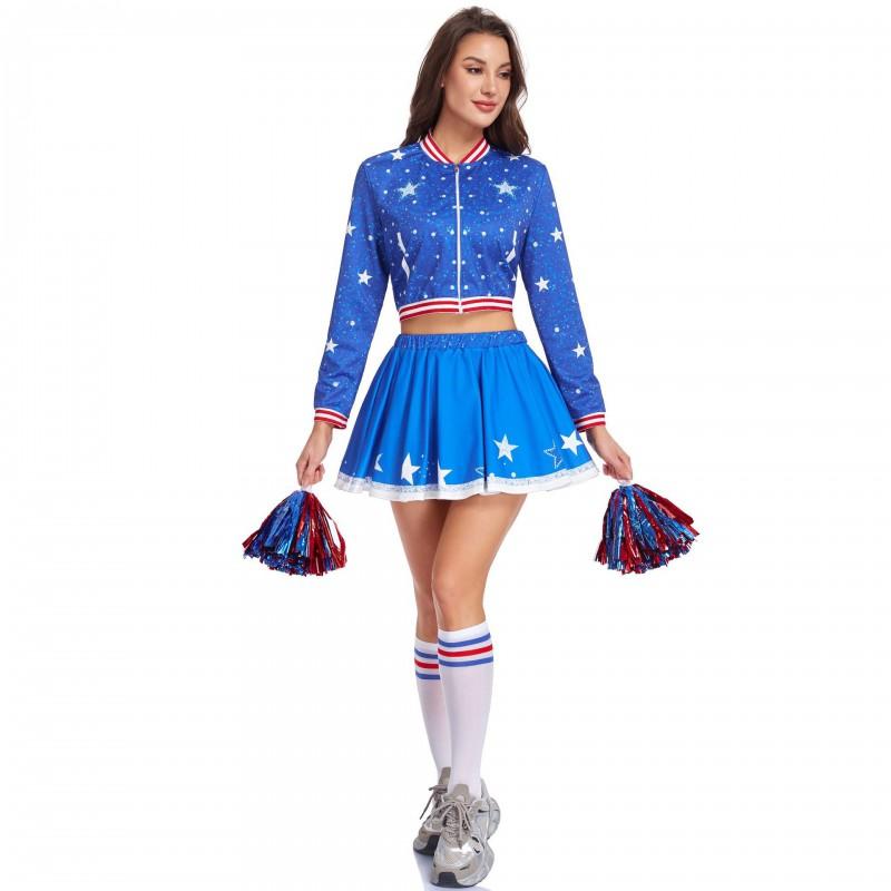 S-XXL US Cheerleading Costume Sexy Performance Outfit With Pom Poms Girls Women