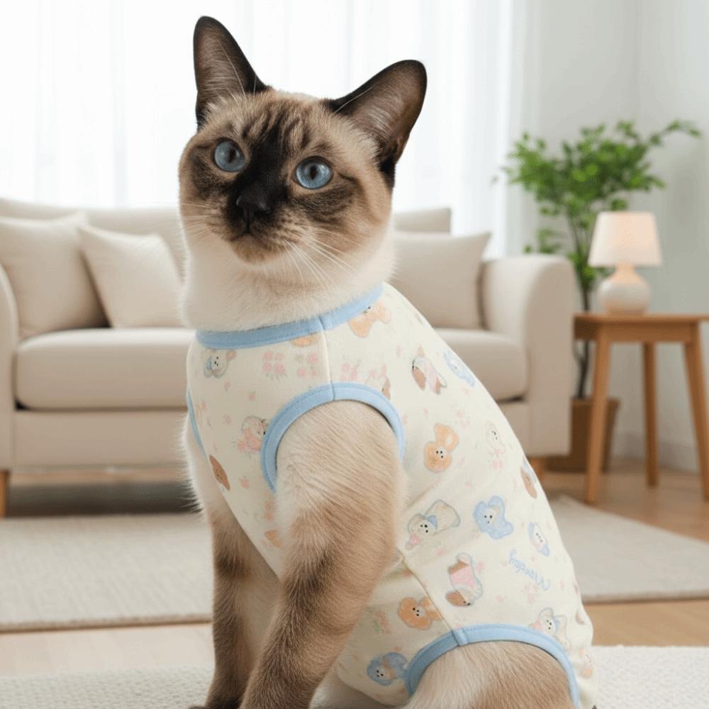 Высокоэластичный костюм для стерилизации кошек, удобный, дышащий, одежда для восстановления кошек, мягкий, с рисунком собаки, комбинезон для кошек, уход за домашними животными