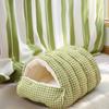 Warm Semi-sealed Pet Bed Checkered Pattern Cat Cotton Nest Winter Cat Bed  for Rabbit Cats