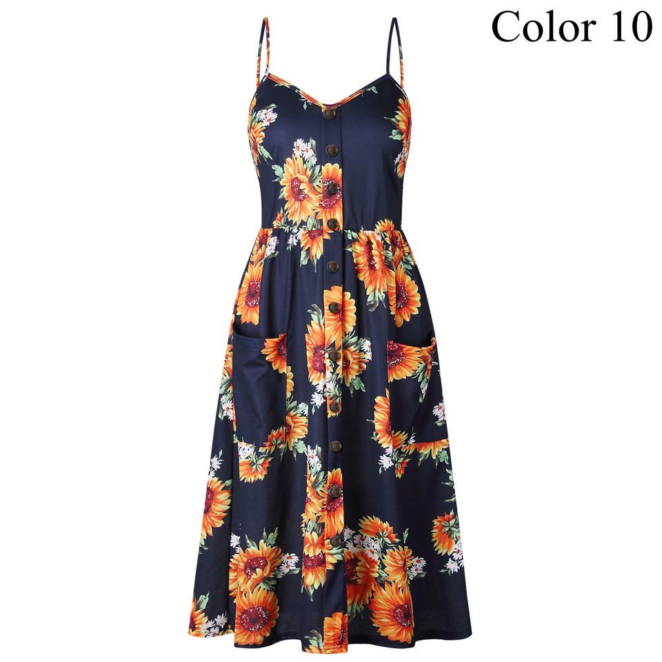 Sexy V Neck Backless Floral Summer Beach Dress Women Striped Button Pineapple Party Midi Dresses