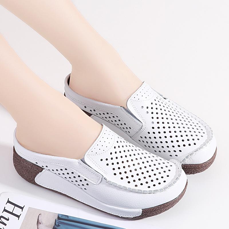 Ladies Clogs Platform Loafers Casual Elegant Cow Leather Slippers Women White Thick Sole Shake Shoe