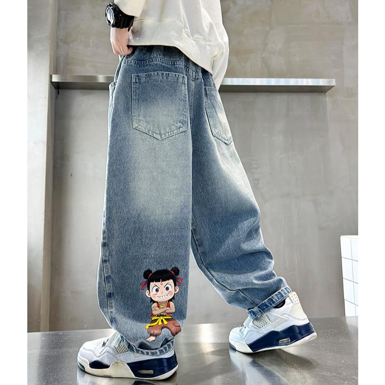 Джинсы для мальчиков Детские Модные Осенние Брюки Свободные Повседневные Брюки