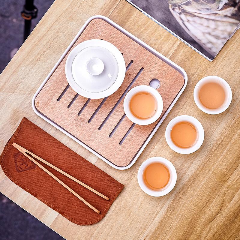 Дэхский белофарфоровый чайный сервиз, практичная керамическая чашка с крышкой, один чайник, четыре чашки, хранение на открытом воздухе, дорожная удобная сумка, бизнес-сувениры