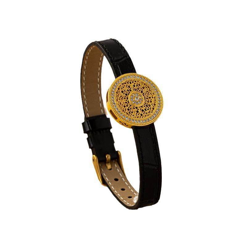 New Eight Treasures Compass Leather Strap Bamboo Pattern Strap Ancient Gold Inlaid Zircon Bracelet Transshipment Jewelry Women