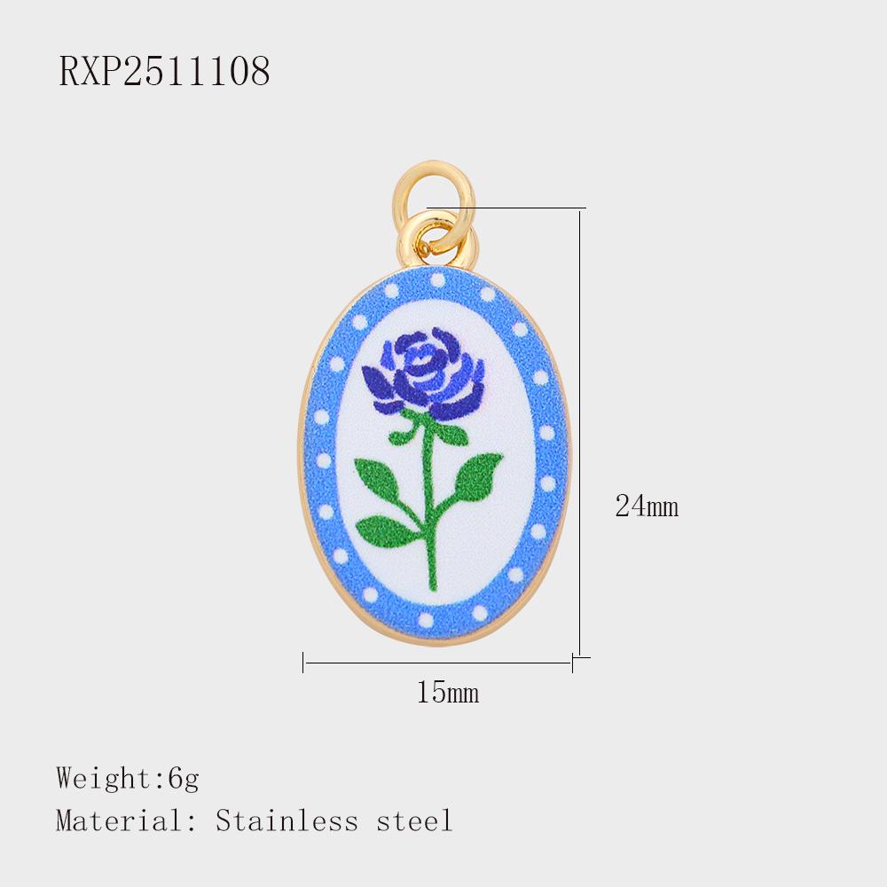 Garden Series Designs of Hand Painted Designer Pendants for DIY Jewelry Making 18K Gold Plated Stainless Steel Charms