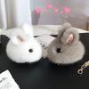 Rabbit Keychain Rings Fluffy Pompon Bunny Trinket Key Chain Charm Cute Key Ring On Bag Car Key Pendant White Grey Wholesale