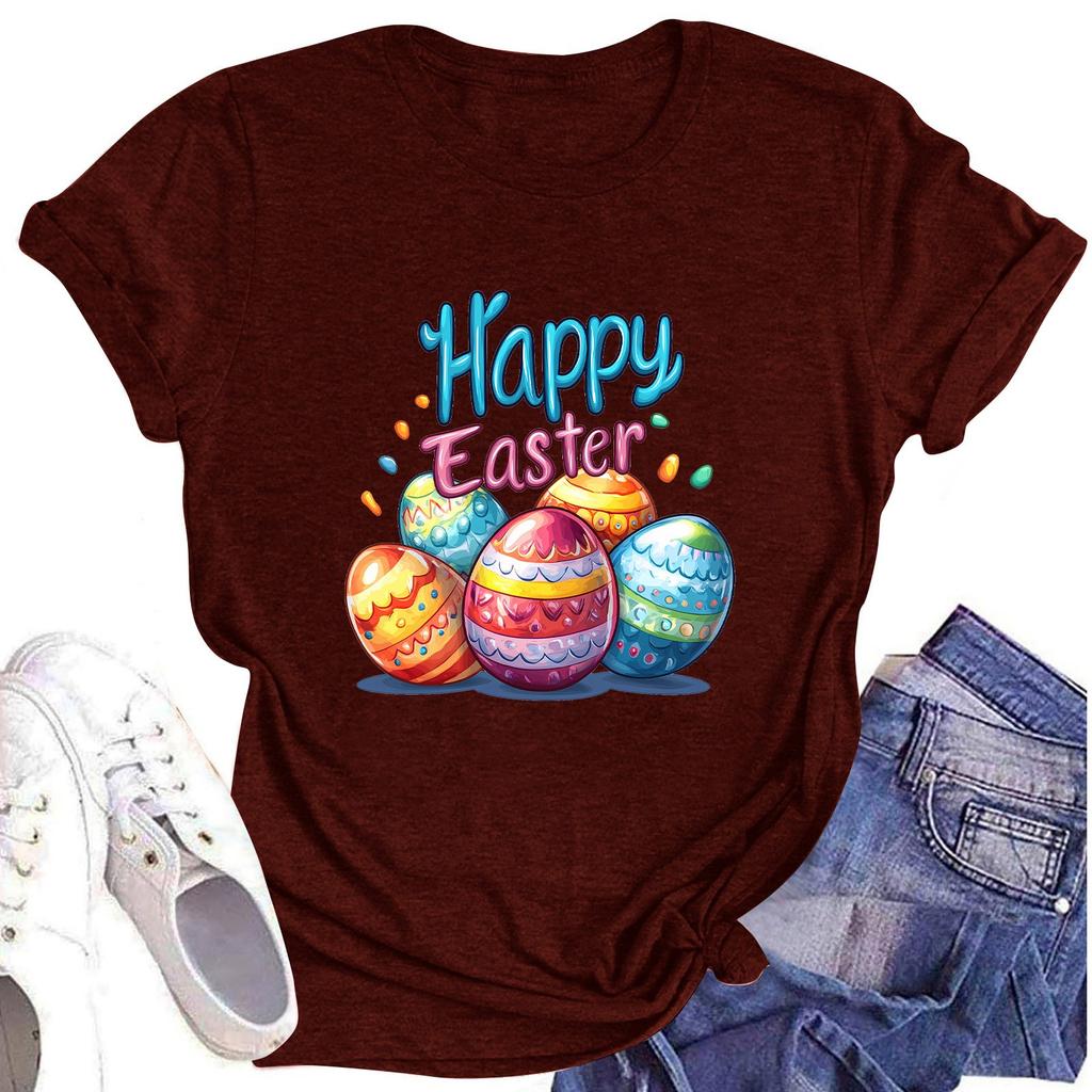 Women's Top Round Neck Casual Printed Short-sleeved T-shirt Top