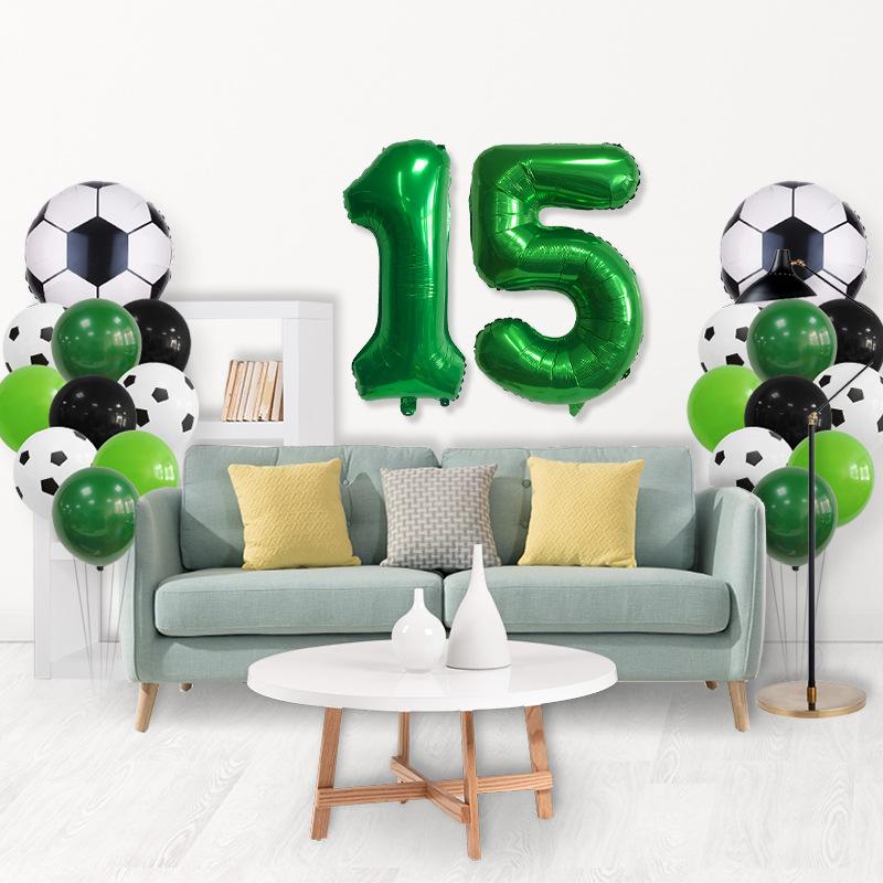 Green Yin Football Series Latex Balloon Digital Aluminum Film Set Baby Birthday Party Decoration Scene Arrangement