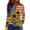 Women's Fashion Slit Hem Independence Day Printed Round Neck Long Sleeve Top