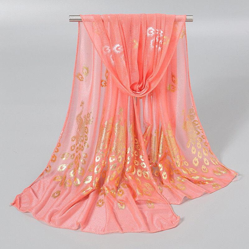 Ladies' Fashionable and Versatile Decorative Scarf with Peacock Foil and Gold Foil, Wrapped Scarf