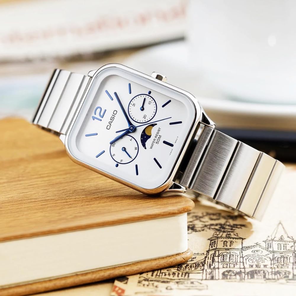 Casio Часы белые серебристые классические мужские - MTP-M305D-7AVDF циферблат, ремешок, серебристый,