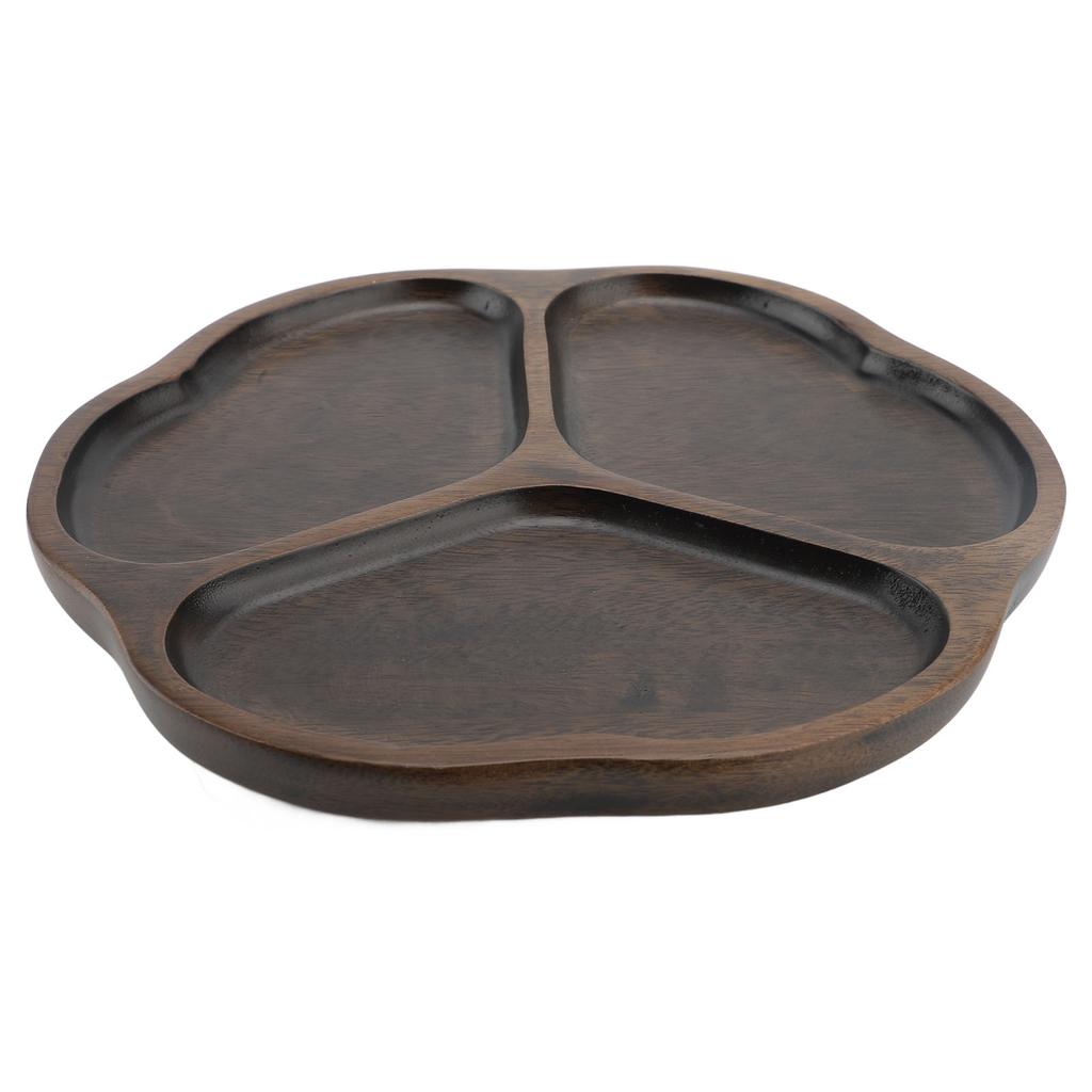 Деревянное блюдо для чипсов и соуса, 3 секции, разделенное сервировочное блюдо, декоративное блюдо для закусок, тарелка для подачи фруктов и закусок для