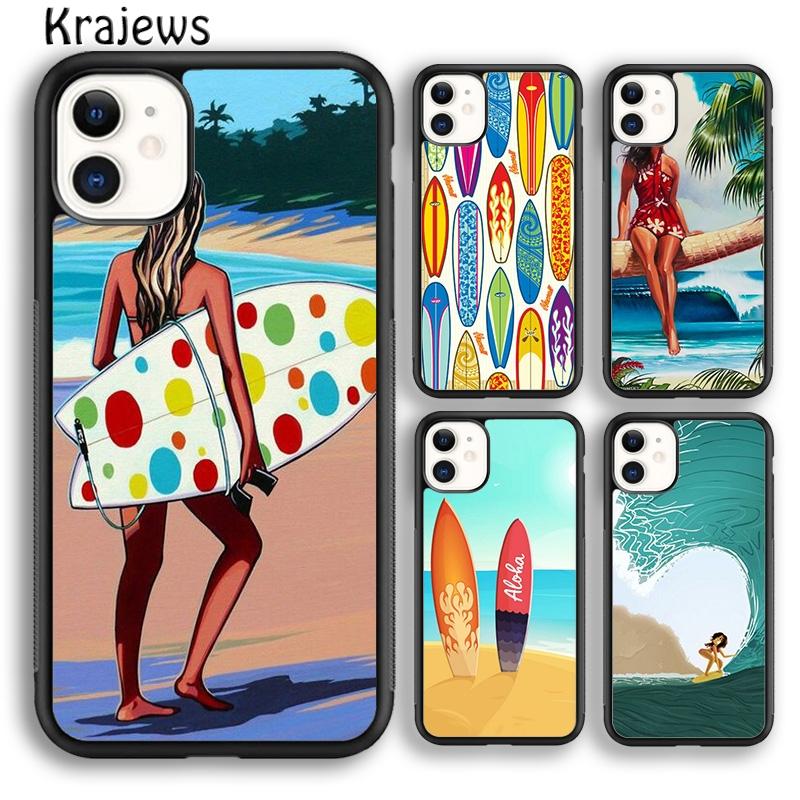 Krajews HAWAII BEACH SURF GIRL SURFING ART Phone Case Cover For iPhone 17 Air 16 15 14 plus 11 12 13 pro max coque Fundas
