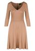 Beige elegant dress with a V-neck, 3/4 sleeves and a flared skirt - M709 size