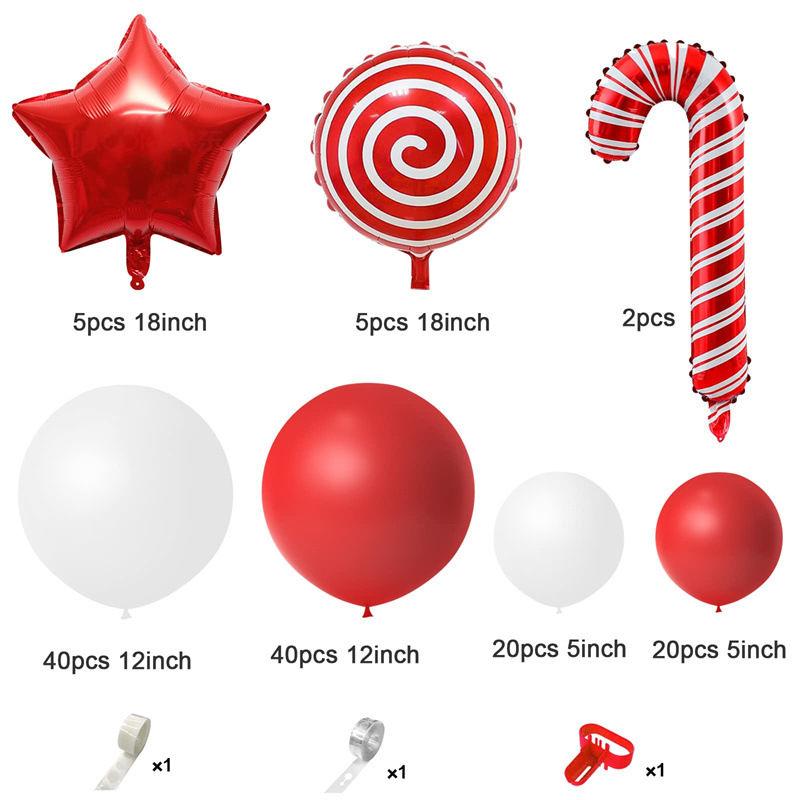 Christmas-themed Balloon Candy, Cane, Lollipop Shaped Red and White Balloon Set Decoration