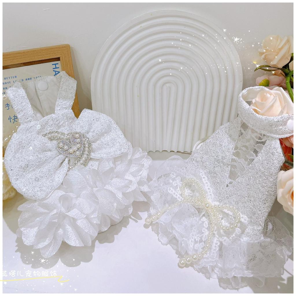 Pet Spring Princess Strap Bow Cake Skirt Yorkshire Strap Skirt Elastic Dress Glitter Dress Dog Dresses for Small Dogs