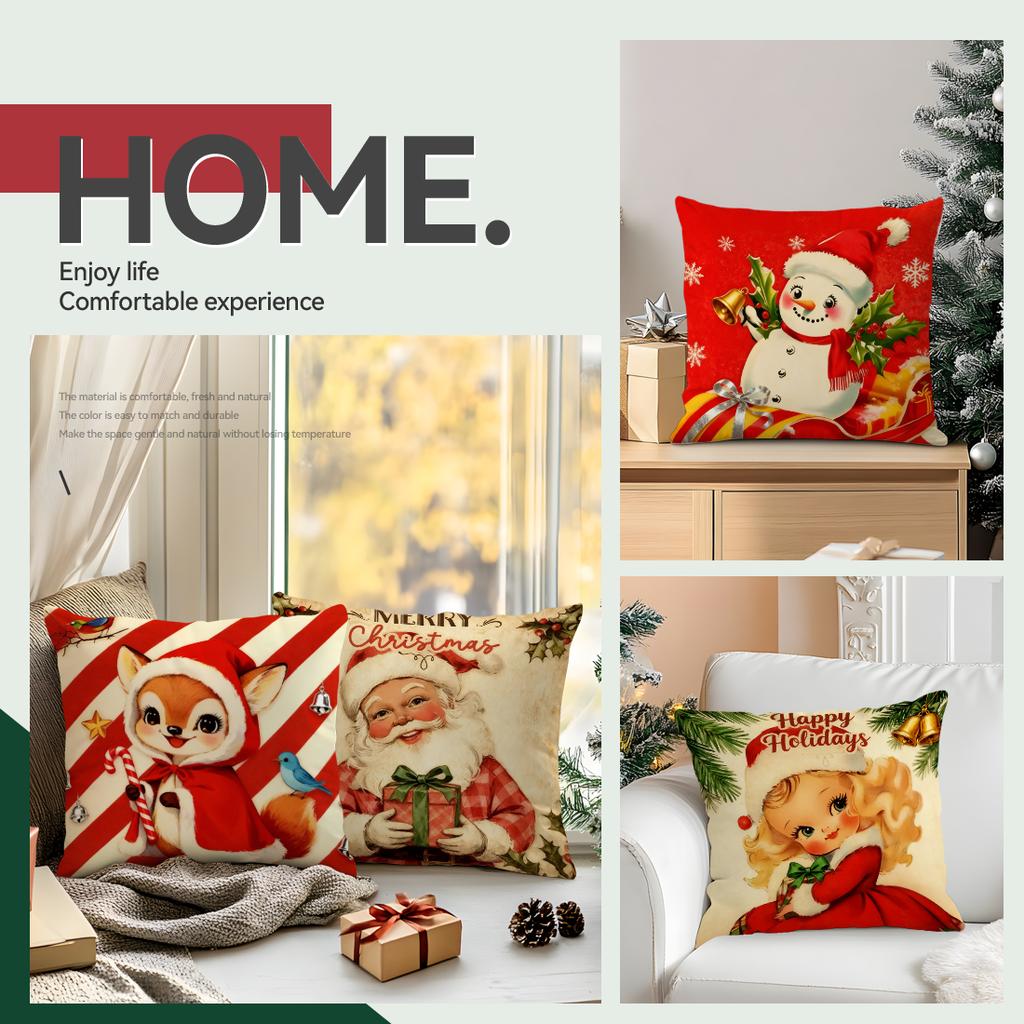 4 Pcs Merry Christmas Single-Sided Printed Pillowcase Cushion Cover,Suitable For Living Room,Bedroom,Car Decoration