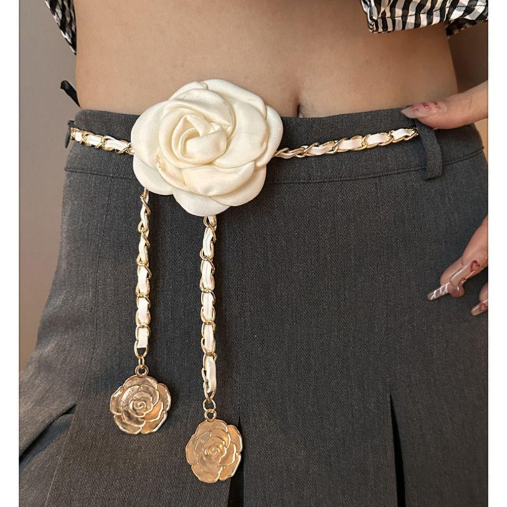 Женская цепочка на талию с камелией, украшение на талию, металлическая цепочка, пояс для женского платья, поясная цепочка