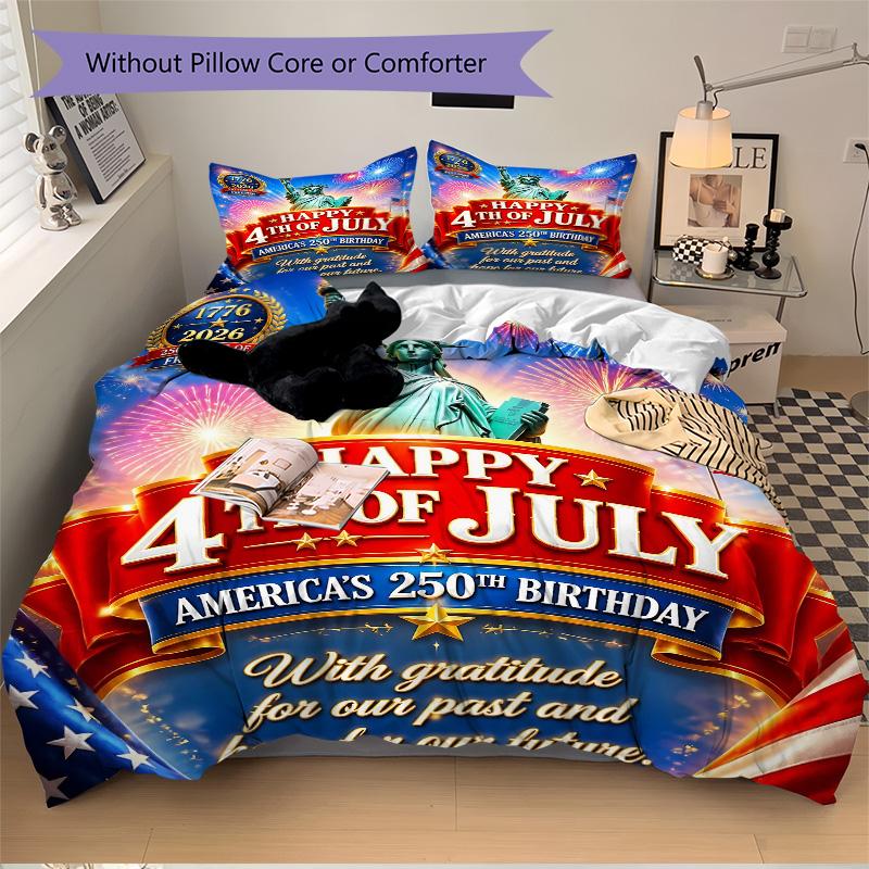 3pcs Independence Day Celebration Bedding Set, Includes One Quilt Cover and Two Pillowcases, Bedroom and Guest Room Decoration. T7231123
