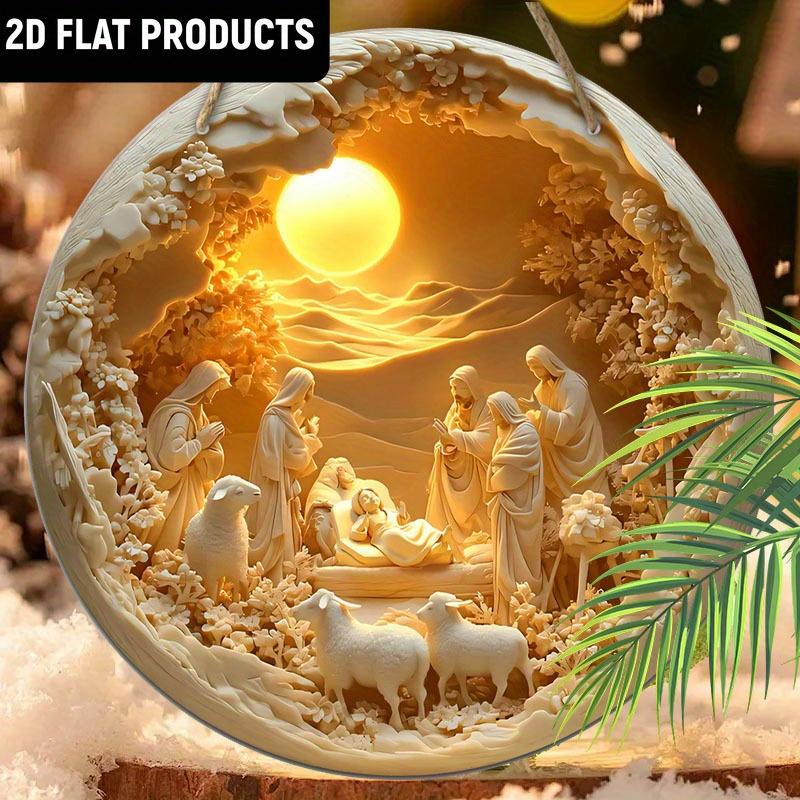 Деревянный декор, круглый деревянный знак - Святое семейство, Иисус, Мария, Иосиф - для двери, стены, дома, комнаты, фермы, улицы, магазина, гаража, бара, сада и кофе