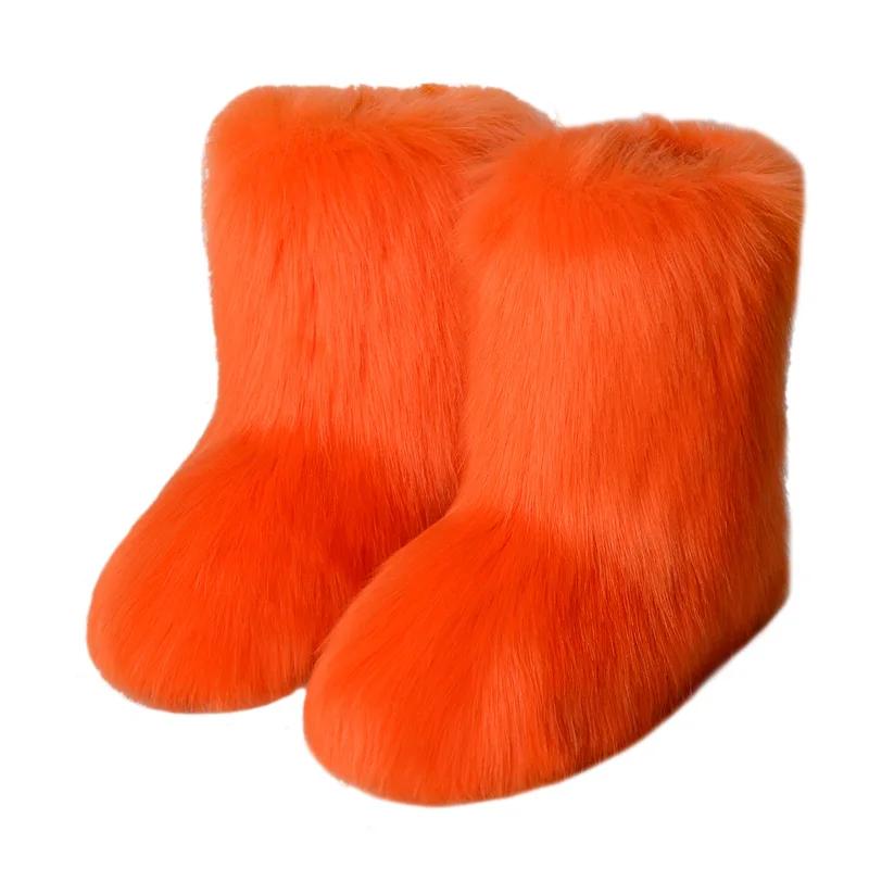 Winter Women Fluffy Faux Fox Fur Short Boots Comfortable Plush Warm Snow Luxury Girls Furry Fashion Footwear
