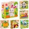 Baby Wooden Blocks Toys Children Six Side Cube Jigsaw Puzzles Game Animal Fruit Traffic Cognize Early Learning Educational Toys