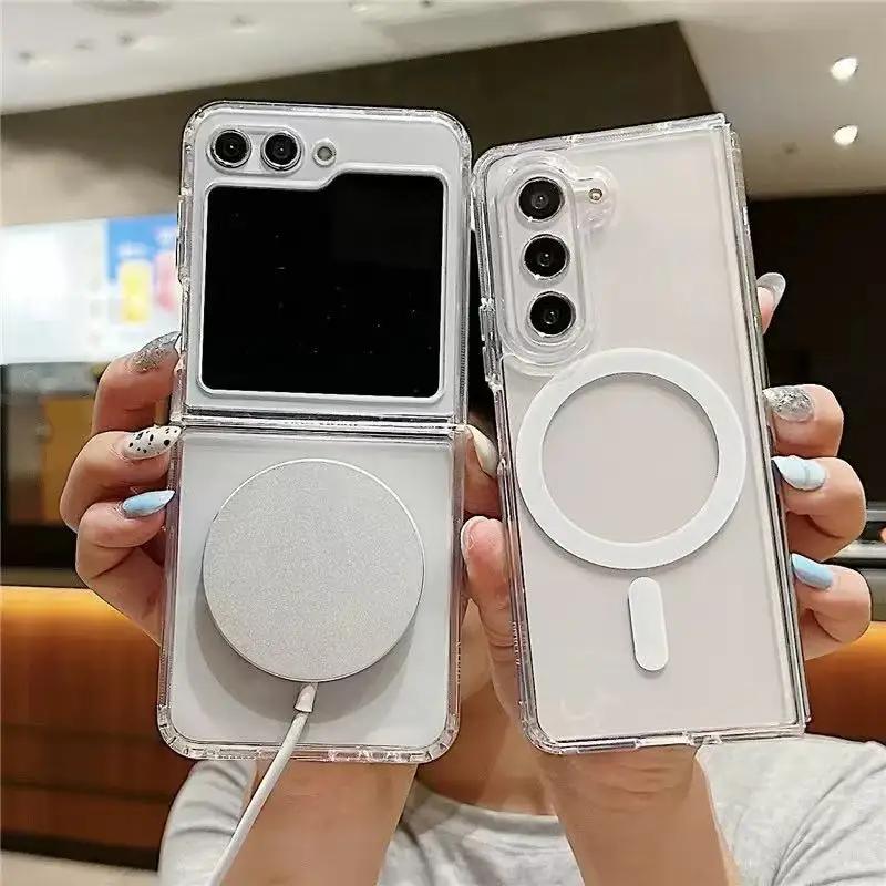 Clear Magnetic Case For Magsafe Samsung Galaxy Z Flip 7 6 5 4 Z Fold 7 6 5 4 8 MacSafe Wireless Charge Cover Shockproof Z Flip 8
