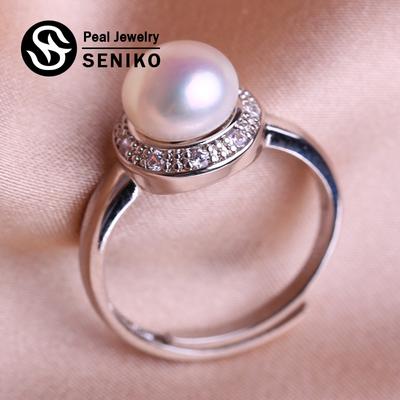Кольца с натуральным пресноводным жемчугом для женщин, модное женское кольцо с кубическим цирконием и CZ, ювелирные изделия с жемчугом, регулируемое кольцо