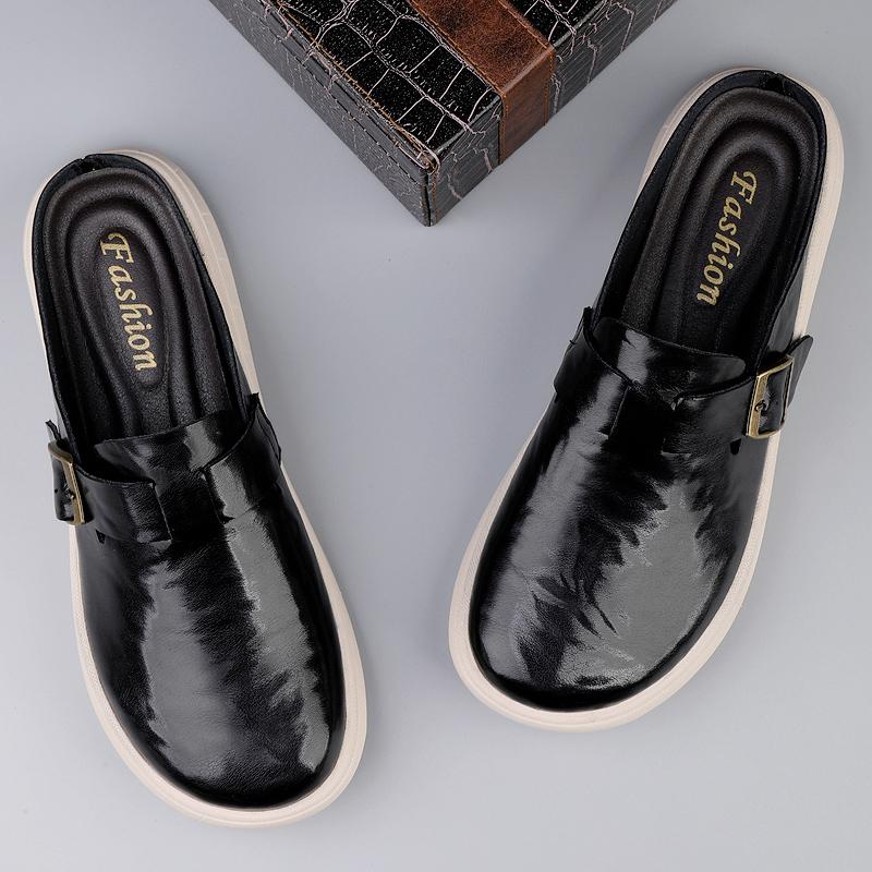 Модная повседневная кожаная мужская летняя обувь Мюли Модные шлепанцы Пляжная обувь Верхняя одежда Сандалии Стильные Трендовые Противоскользящие Мужские Полушлепанцы