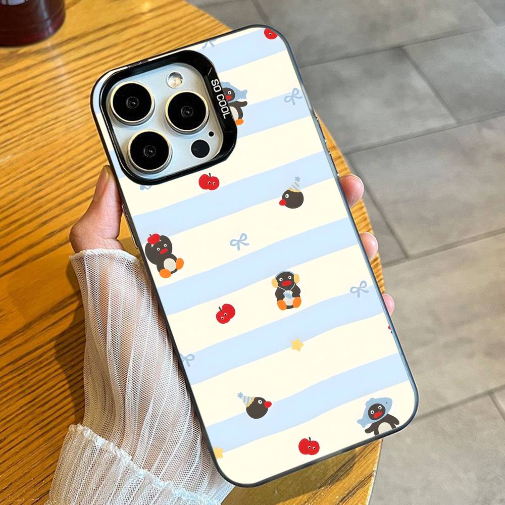 Creative P-Pingu Penguin Phone Case For iPhone 16 17 15 14 12 13 Pro Max Black Color Shockproof Cover