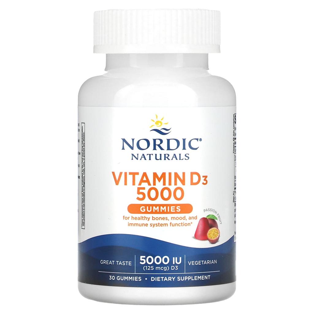 Nordic Naturals, жевательные мармеладки с витамином D3, маракуйя, 125 мкг (5000МЕ), 30 жевательных конфет