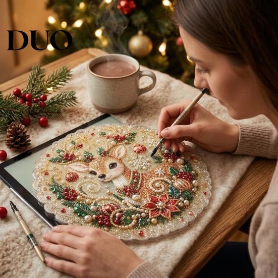 Creative Gifts for Adults DIY Christmas Sun Catcher Kit, Faux Pearl Art Hanging Ornament, Santa Claus Holiday Ornament Tools Xmas Tree Craft