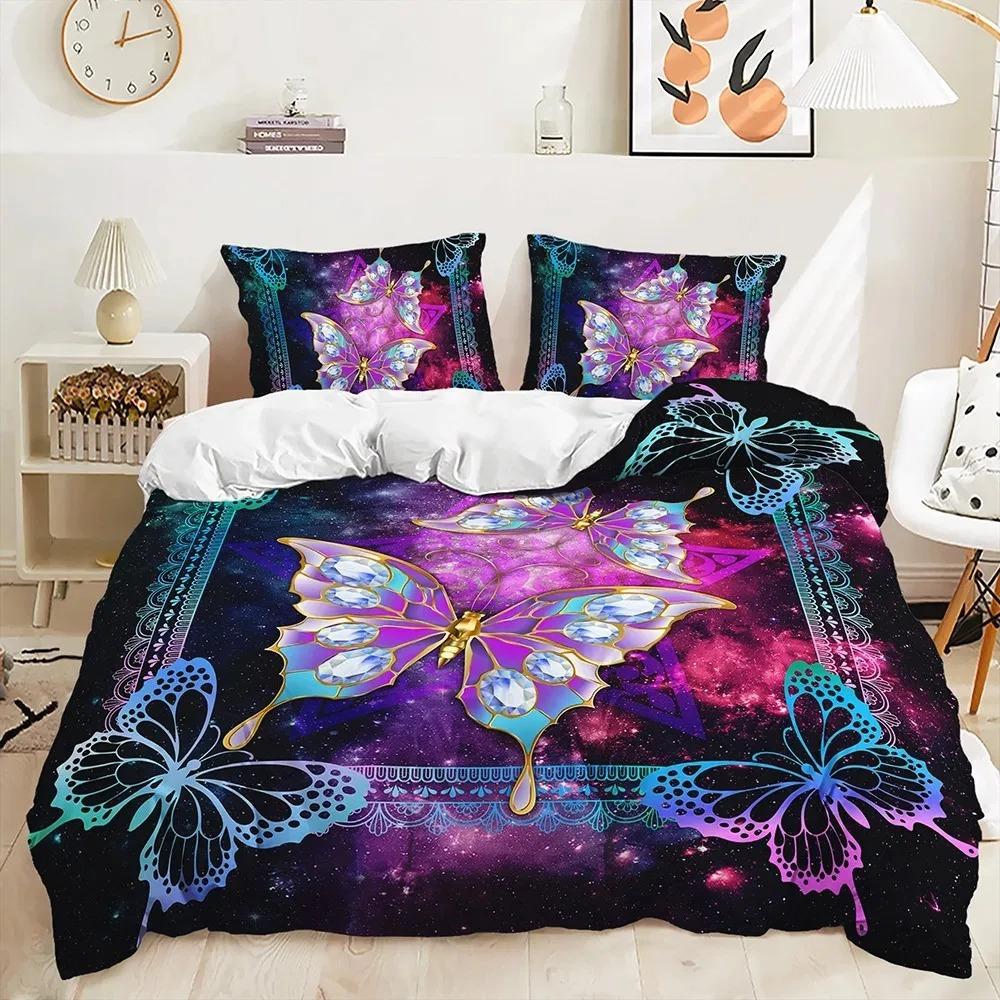 Purple Butterfly Rose Bedding Sets Fashion Duvet Cover Sets Twin Full Queen King Size Pillowcase for Boys Adult Gift Bed Linen