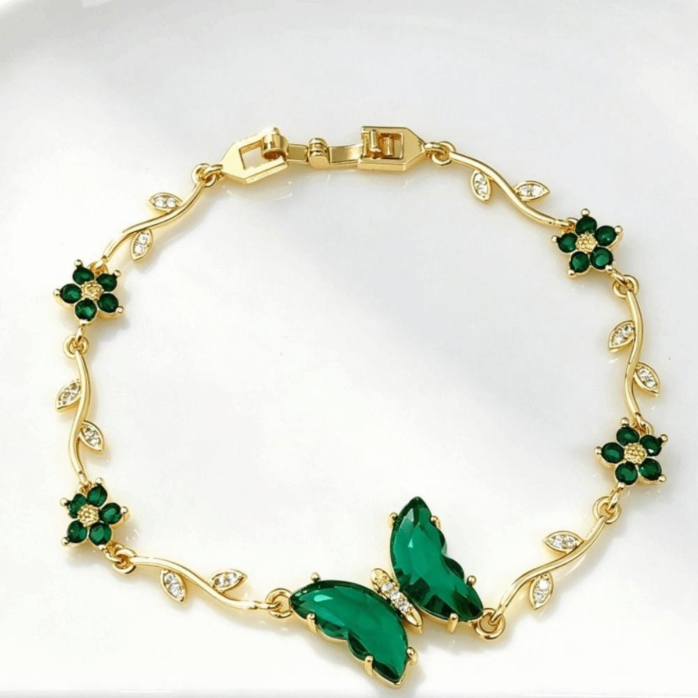Crystal Inlay Butterfly Bracelet Zirconia Leaf Bracelet Minimalist Look Crystal Bracelet Gift