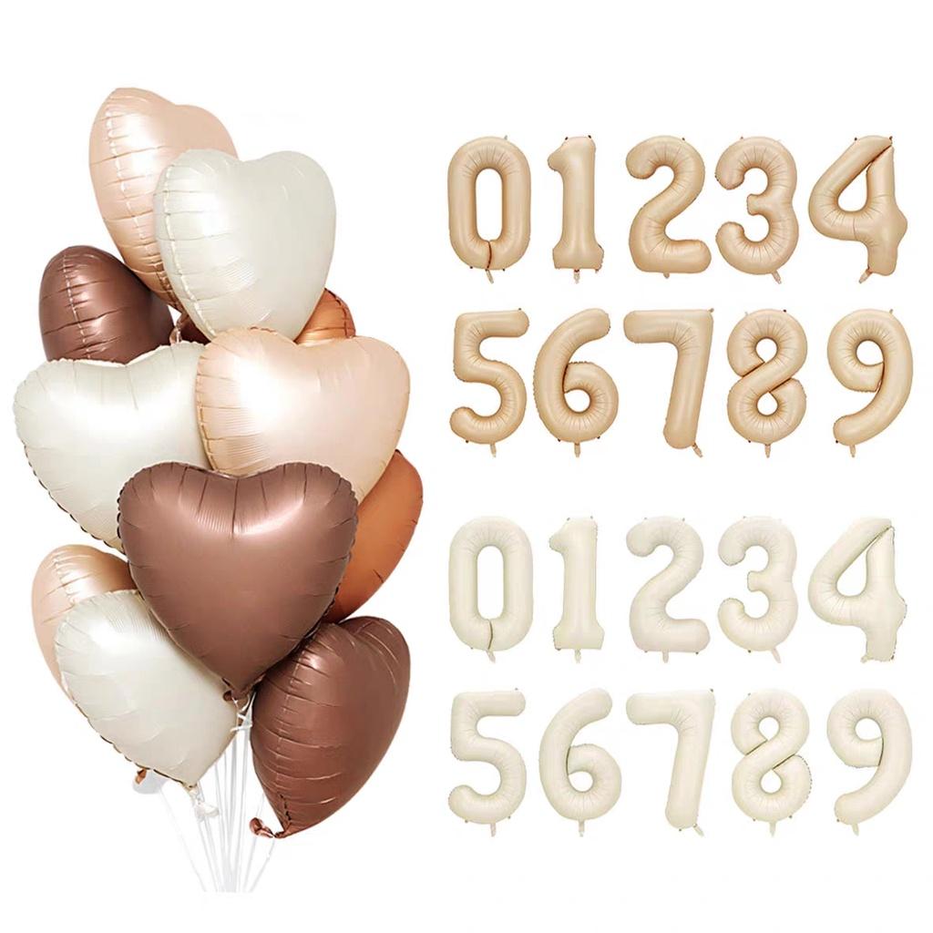 40 Inch 0-9 Digital Balloon Number Aluminum Foil Helium 18 Inch Love Shaped Caramel Cream Birthday Gift Toy Party Decoration