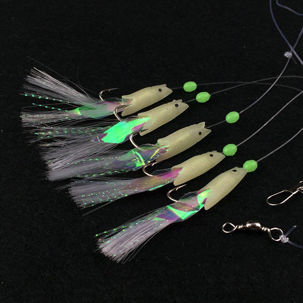 Steel Fishing Tackle Soft Silicone head Soft bait Tied up Glow fish lure String hook long tail