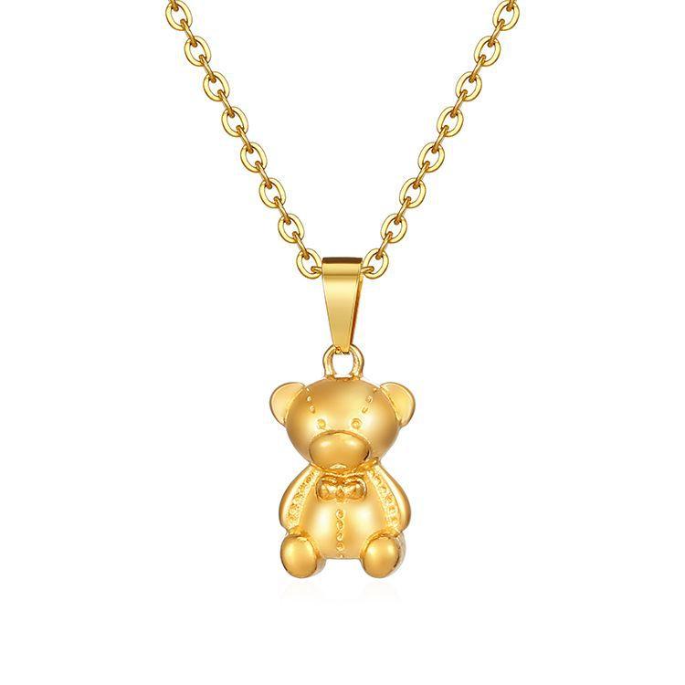 Европейское и американское трансграничное универсальное мини-ожерелье из нержавеющей стали с подвеской в виде медведя, модное ретро-ожерелье с покрытием 18 цветов