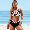 Женский купальник с подвесным вырезом, синий купальник в полоску с персонализированным принтом, бикини, танкини, купальник