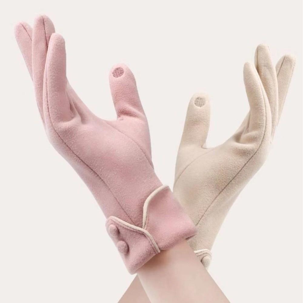 Thickened Women Suede Gloves Plush Winter Mittens Vintage  Gloves  Driving