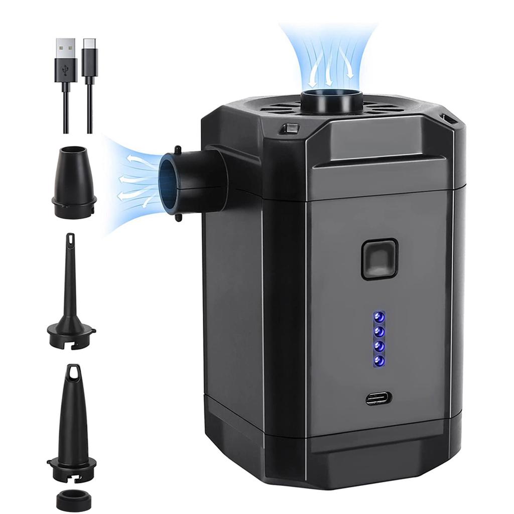 Портативный воздушный насос Беспроводной электрический воздушный компрессор Насос для накачивания и сдувания с 3 насадками и индикатором батареи