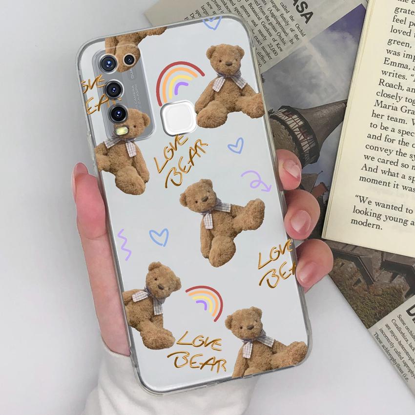 Для Vivo Y50 Y55 Y67 Y73 Y75 Y78 Y91 Y91C Z6 Чехлы для телефонов Милые куклы Медвежьи узоры Прозрачный силикон Защита объектива Противоскользящая накладка Для корпуса Vivo