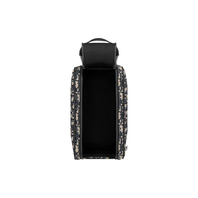 Dior Сплошной логотип Застежка-молния Косой Жаккард Кожа с зернистой текстурой Косметичка Мужская Косметичка Бежевый Черный 2ESCA494YKY-H27E