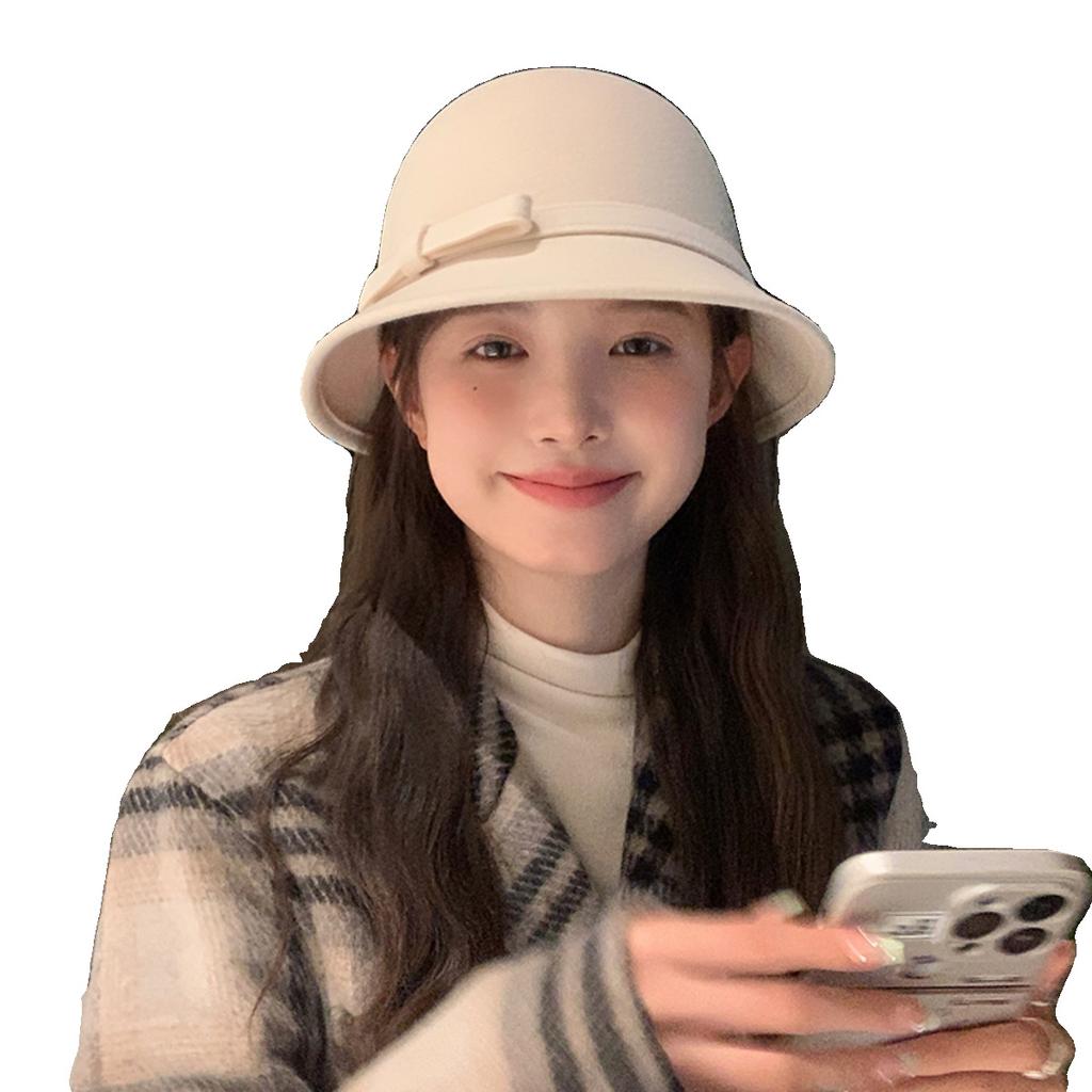 Осенне-зимняя модная шляпа с бантом в стиле Хепберн, шляпа рыбака из австралийской шерсти, французская ретро, элегантная шляпа-цилиндр с маленьким ароматом