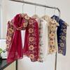 New Soft Cotton Hijab Scarf Embroidery Floral Shawls For Women Muslim Solid Pashmina Autumn Wraps Headband 180*90cm