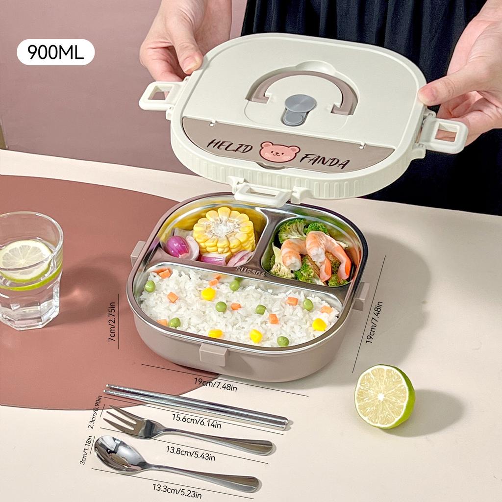 850/900 мл Контейнер для ланча из нержавеющей стали 304 со столовыми приборами Портативный ланч-бокс с отделениями для детей Герметичный Микроволновая печь Бенто-бокс