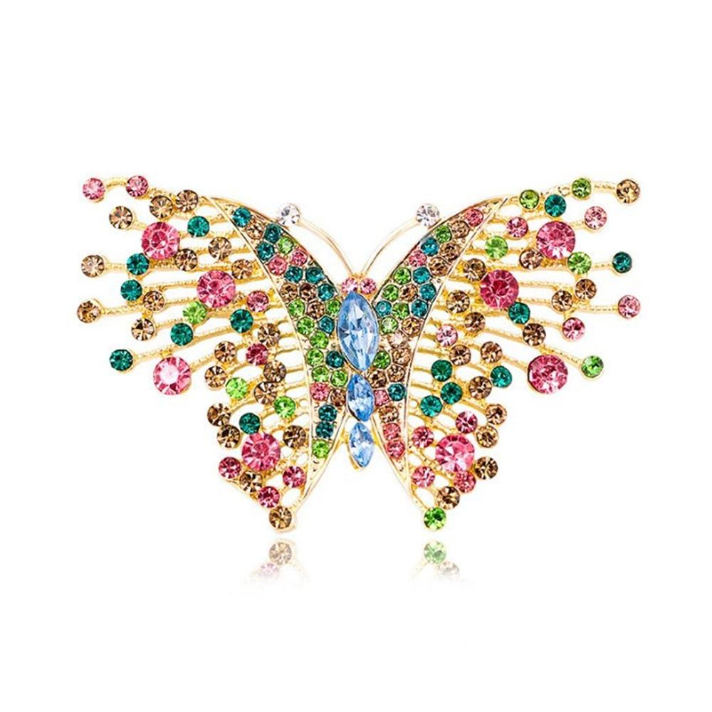 Fashionable butterfly colorful zircon brooch, anti-exposure pin for women, metal button to fix clothes, wedding party gift