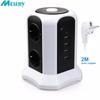 Tower Power Strip Vertical Surge Protection EU Outlets Plug Socket with USB Switch Overload Protector 2m Extension Cord