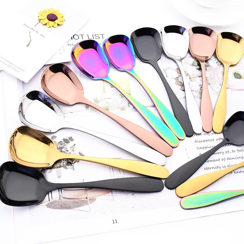 Золотой 3 шт. зеркальный набор столовых приборов из нержавеющей стали, квадратные ложки с платформой и дном, столовая посуда, мороженое, десерт, салат, ложки, набор столового серебра