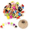 Mini Wooden Heart Clothespins, Multicolor Small Clothespins with Heart,  Tiny Clothes Pins with String for Photos Display,DIY Craft,Wedding Decor