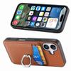 For iPhone 16 Case Card Slots Ring Holder Kickstand Phone Cover - Brown